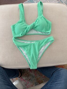 Kids Green One-Piece Swim Set with Twist Front